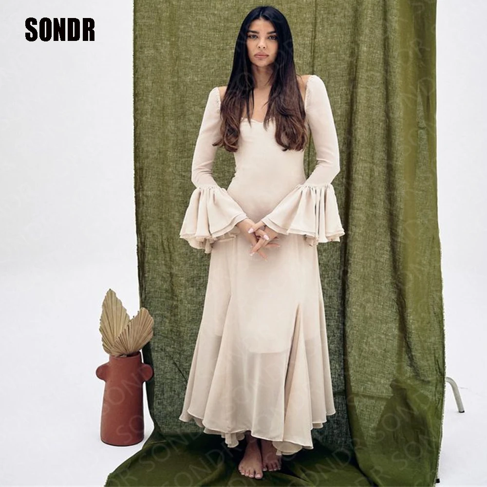 Top Trends: SONDR Chiffon Long Sleeves A Line Newest Formal Event Prom Dresses Gowns Sweetheart Vestido Graduation Evening Gown 2023 Shoppable Styles