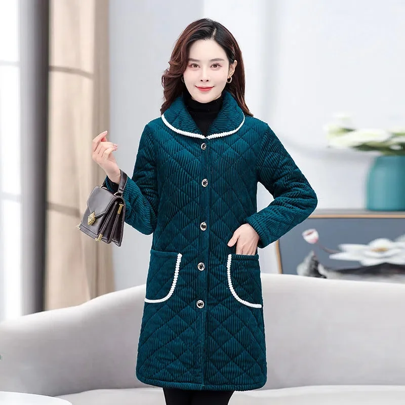 Top Trends: Corduroy Padded Jacket Middle-Aged And Elderly Mother's Fleece Coat Loose Mid-Length Quilted Coat Women Autumn Winter Coat Shoppable Styles - Image 5