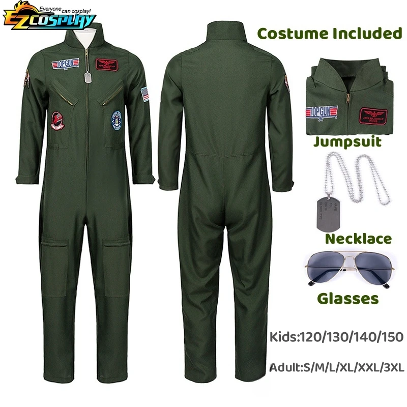 Top Trends: Adult Kids Fighter Pilot Costume Air Force Flight Suit Roleplay With Aviator Accessories Men Army Green Military Pilot Jumpsuit Shoppable Styles