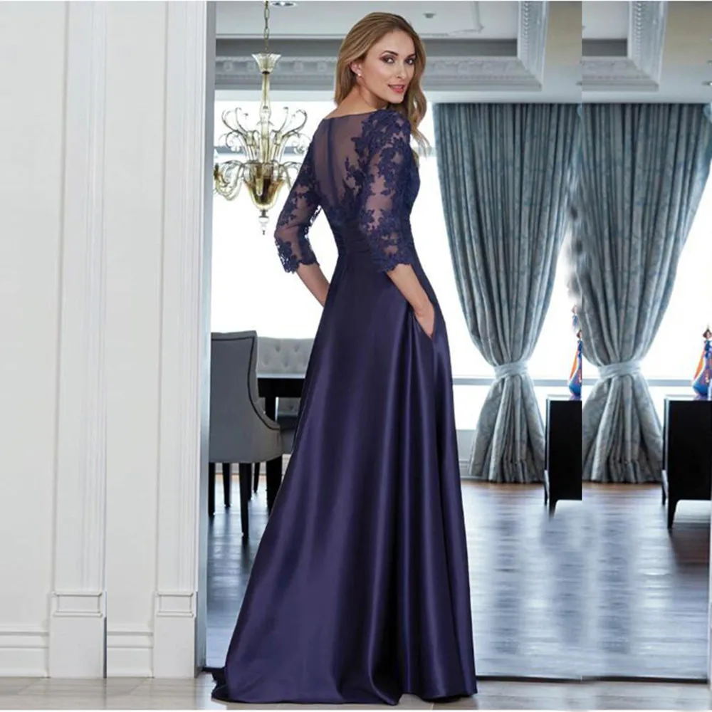 Top Trends: Charming A Line Purple Lace Jewel Neck Mother Of The Bride Dresses With Three Quarter Sleeves Wedding Guest Gowns Shoppable Styles