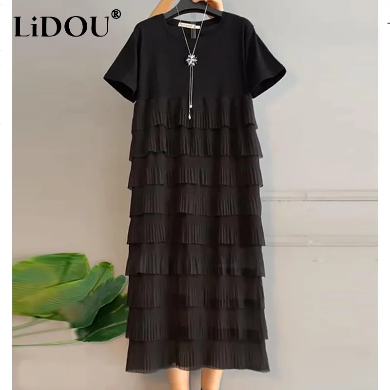 Top Trends: 2023 New Summer Korean Fashion Neat Aesthetic Sweet Intellectual Grace Dignified Casual Solid Color Short Sleeve Dress Women Shoppable Styles