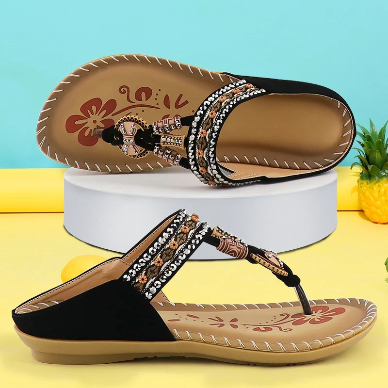 Top Trends: Women Flip Flop Soft Print Rhinestone Roman Luxury Summer Slippers For Women Designer Slides Retro Female Sandals Ladies 2022 Shoppable Styles