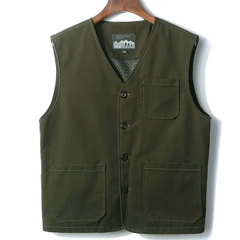 Top Trends: New Plus Size M-8XL V-neck Military Tactical Vest Men Cotton Sleeveless Jacket Outdoor Fishing Waistcoats Multi-pockets Biker Shoppable Styles