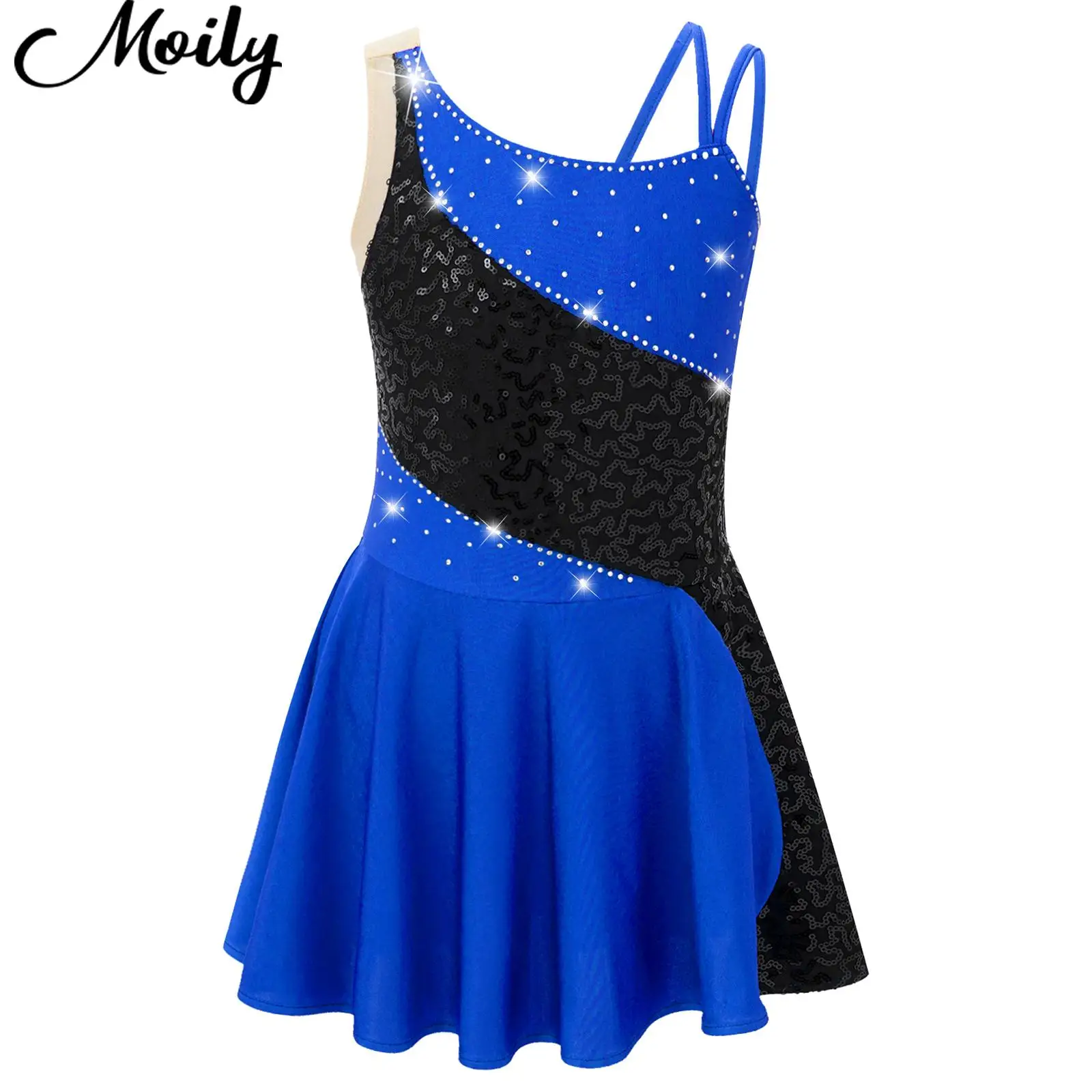 Top Trends: Sequins Figure Skating Dress Kids Girls Rhinestone Mesh Splice Ballet Dance Dress Fashion Patchwork Gymnastics Leotard Costumes Shoppable Styles