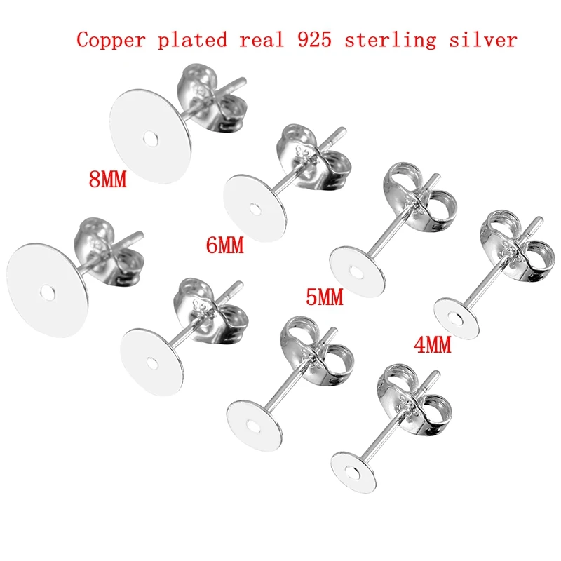 Top Trends: 20pcs 925 Sterling Silver Plated Blank Earring Stud Base 4 5 6 8mm Earring Post Cabochon Settings For DIY Earring Jewelry Making Shoppable Styles - Image 3