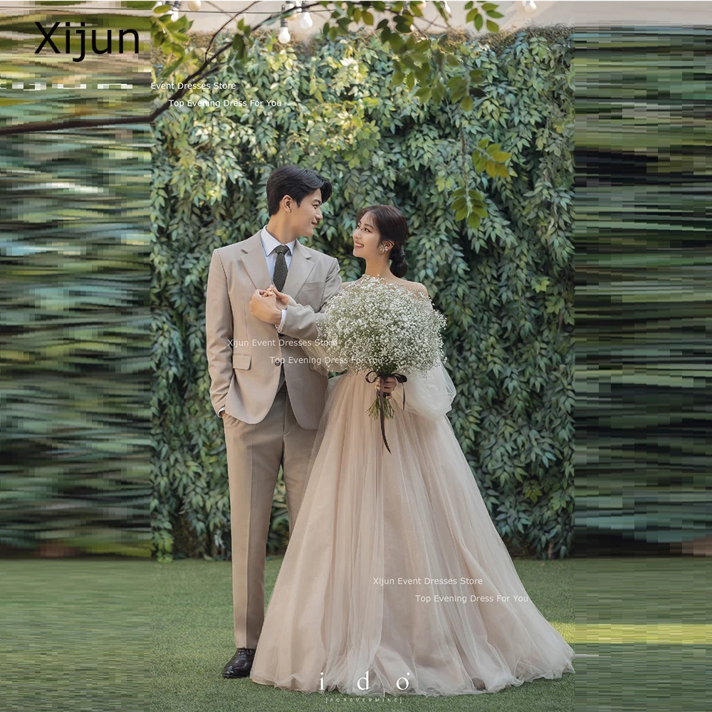 Top Trends: Xijun Fairy Tulle Wedding Dresses A-Line Floor Length Prom Dresses Sleeves Off The Shoulder Pom Gowns Bridal Gowns 2023 Korean Shoppable Styles