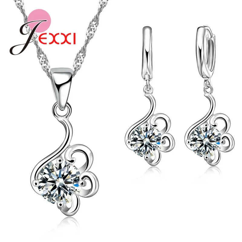 Top Trends: New 925 Sterling Silver Jewelry Set Engagement Wedding Bridal Crystal Rhinestone Flower Round Pendant Necklace Earring Sets Shoppable Styles