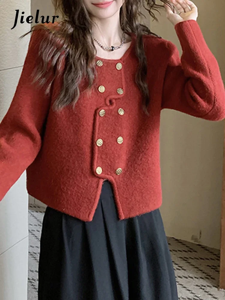 Top Trends: Jielur Autumn New Style Solid Color Knitting Cardigan Woman Sweet Lady Elegant Cardigan Women Khaki Red Street Cardigan Female Shoppable Styles - Image 4