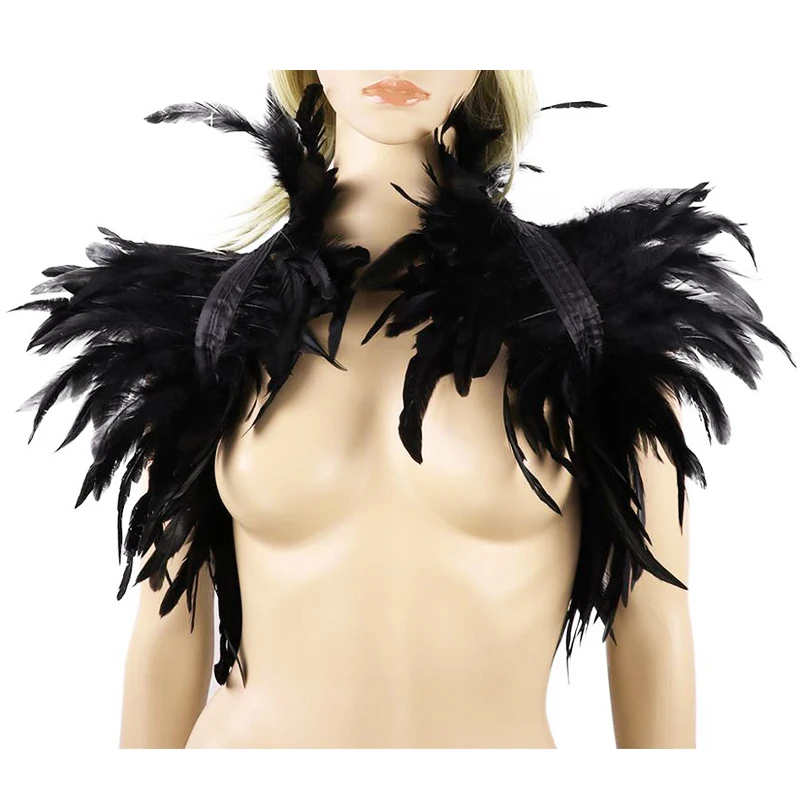 Top Trends: Black Natural Feather Shrug Shawl Shoulder Wraps Cape Gothic Collar Cosplay Party Body Cage Harness Bra Belt Feather Fake Collar Shoppable Styles