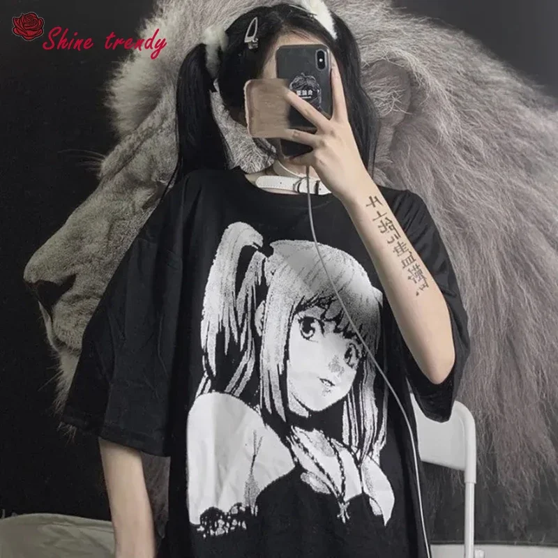 Top Trends: Oversized T-shirt Women Anime Girl Graphic Tee Shirt Summer Short Sleeve Harajuku Casual Loose T-shirt Tops Harajuku Y2k Clothes Shoppable Styles