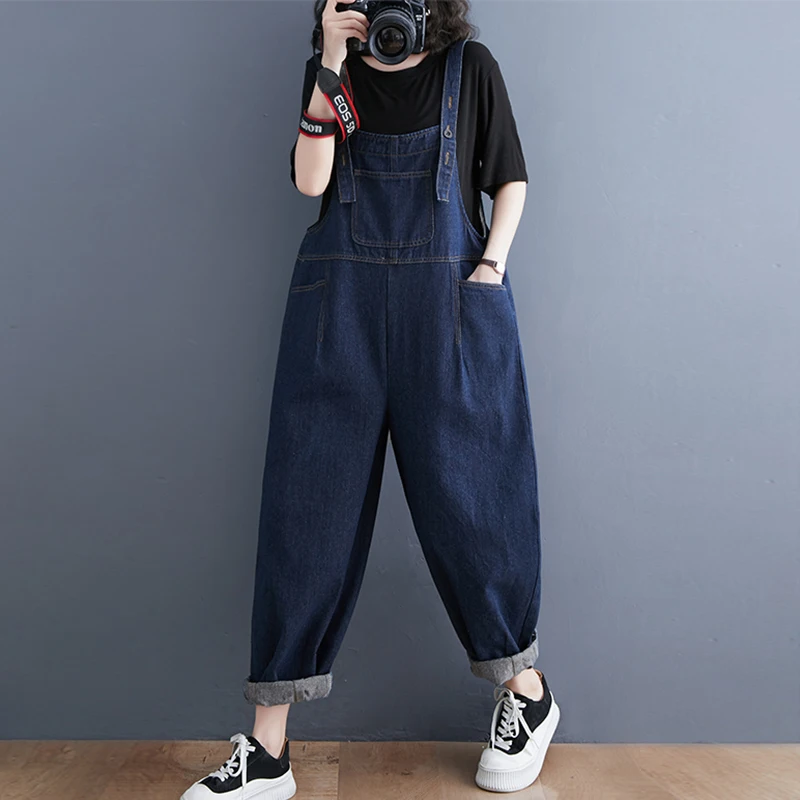 Top Trends: Loose Oversized Mom Jeans Overalls For Women Casual Streetwear Wide Leg Denim Jumpsuit Vintage Strap Dungarees Baggy Cargo Pants Shoppable Styles