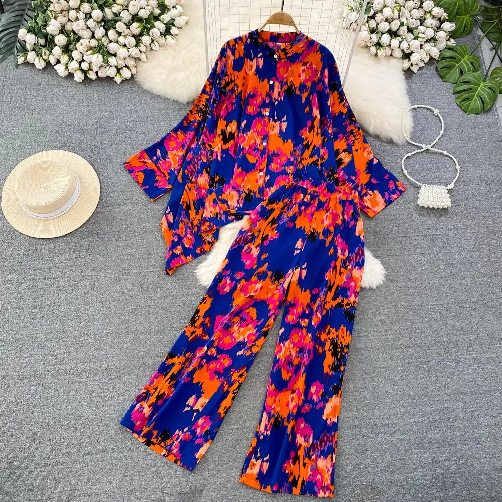 Top Trends: Fashion New Women Casual Loose Floral Trousers Suit Boho Elegant Maxi Shirts Blouses Wide-Leg Pantsuit Female Party Two Pieces Shoppable Styles - Image 4