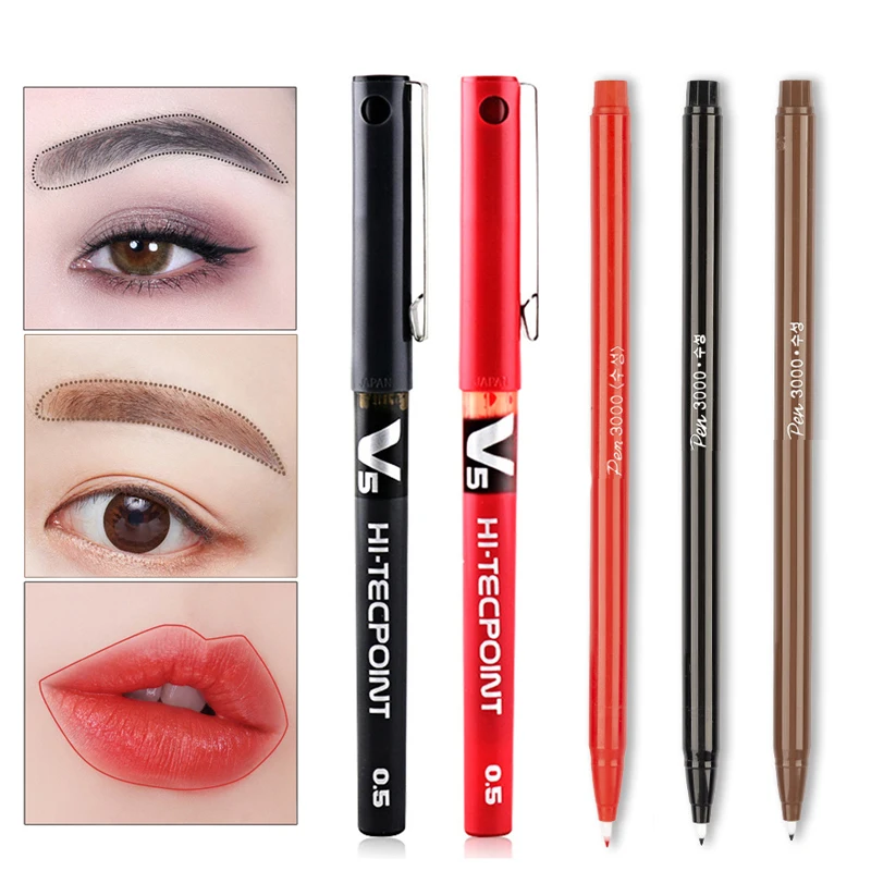 Top Trends: Black Red White Blue Temporary Tattoo Microblading Skin Marker Pen Tattoo Skin Scribe Pen Permanent Makeup Tattoo Eyebrow Lip Shoppable Styles