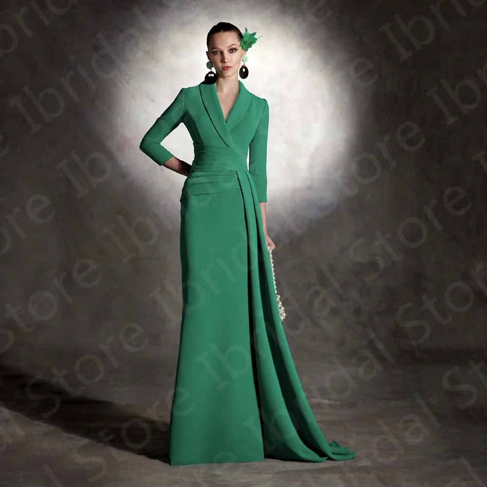 Top Trends: 2023 Latest Simple Green Mother Of The Bride Dress Mermaid Dresses V Neckline 3 / 4 Sleeves Wedding Party Gowns On Sale Shoppable Styles