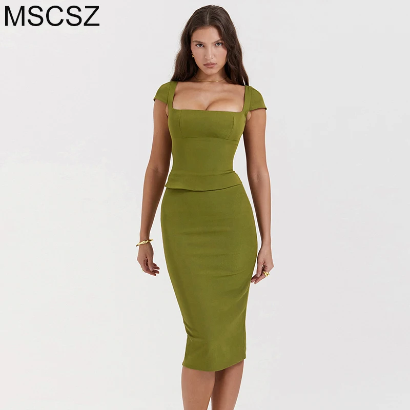 Top Trends: Elegant Two Piece Set Women Outfit 2023 Crop Top And Midi Skirt Sets Fashion Slim Fit Office Outfits Women New In Matching Set Shoppable Styles