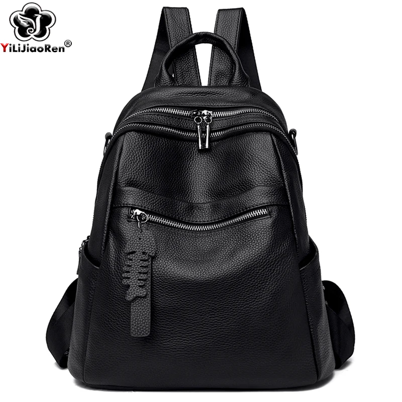 Top Trends: Real Leather Women Backpack Casual Rucksack For Girls Bookbag Ladies Bagpack Large Capacity Travel Backpacks Cowhide Knapsacks Shoppable Styles