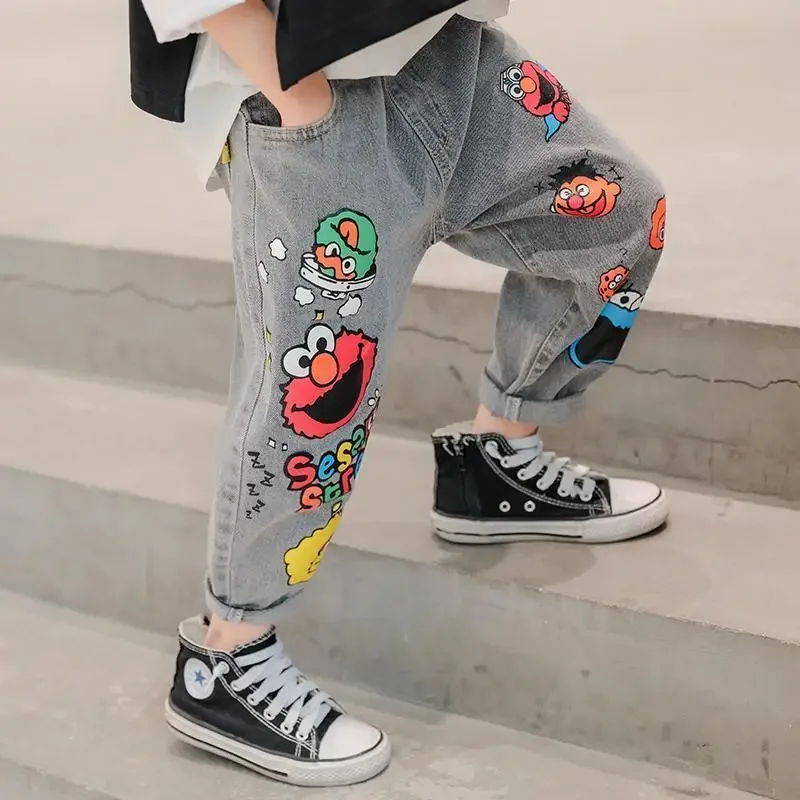 Top Trends: Boys&#039; Jeans Spring And Autumn New Funny Head Medium And Big Children&#039;s Casual Children&#039;s Clothing Spring Loose Long Pants Shoppable Styles