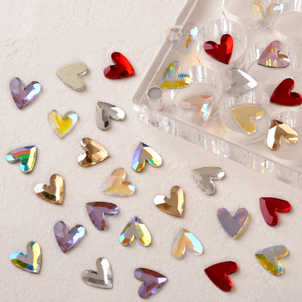 Top Trends: 20pcs Hot V-heart Shape Nail Art Rhinestone 3D Exquisite Magic Aurora Crystal Love Stone Nail Decoration Kawaii Nail Accessories Shoppable Styles