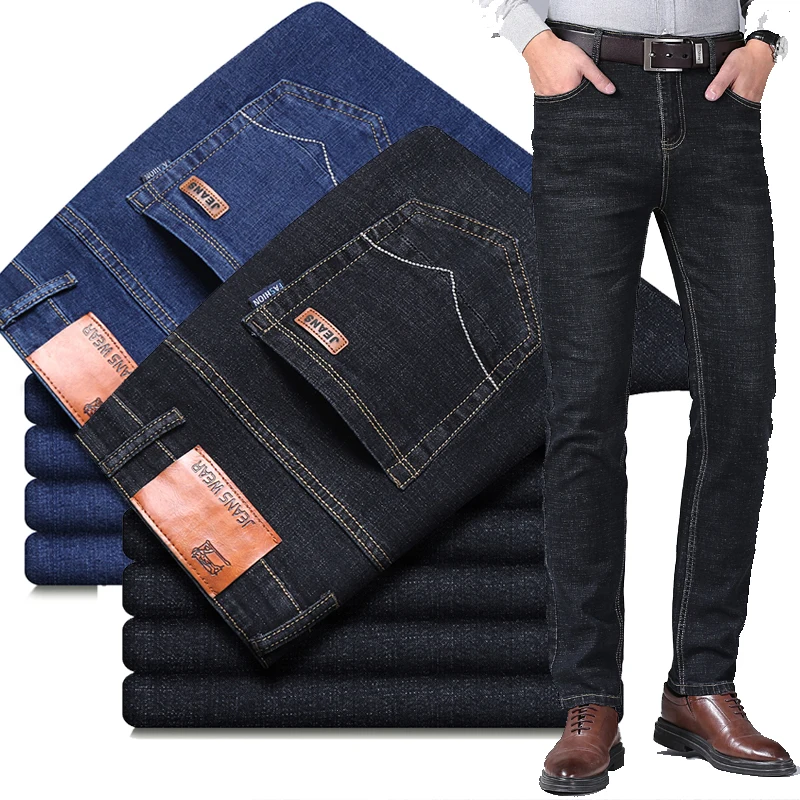 Top Trends: Men's Fashion Jeans Business Casual Straight Tube Loose Fitting Stretch Slim Jeans Classic Trousers Denim Pants Male Shoppable Styles