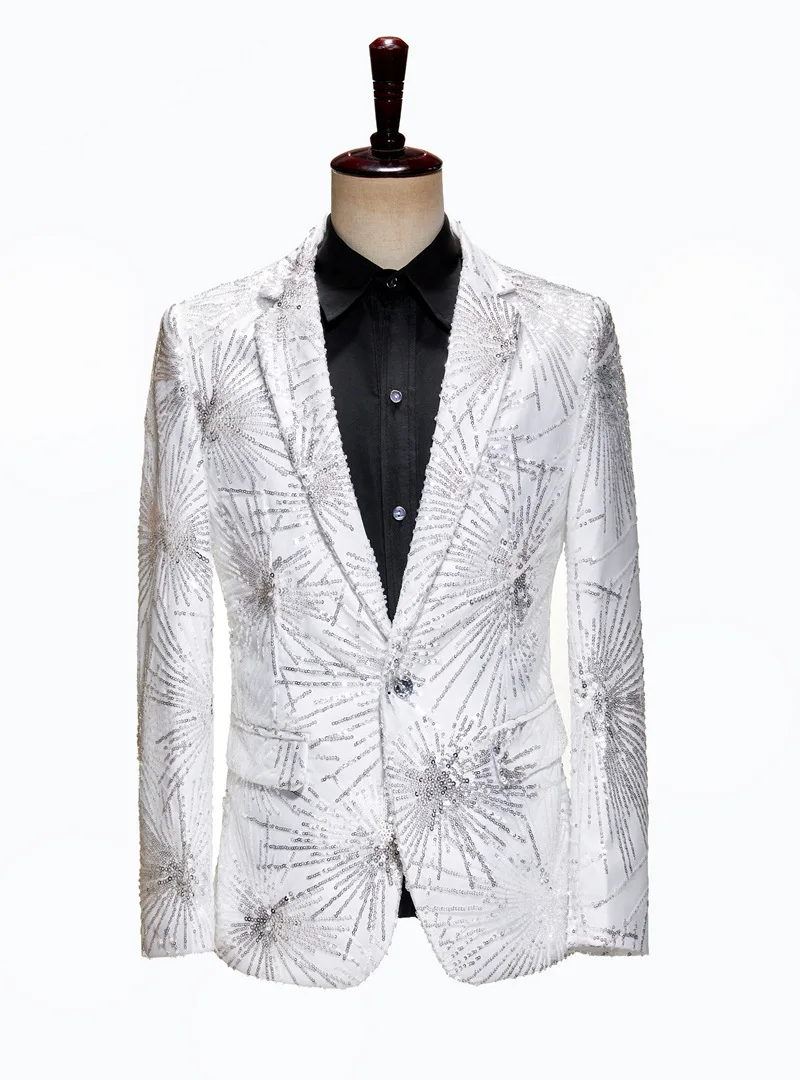 Top Trends: Men Fireworks Sequin Suit Jacket Shawl Lapel One Button Stage Party Prom Cotume White Black Chic Male Wedding Dress Blazer Coat Shoppable Styles - Image 3