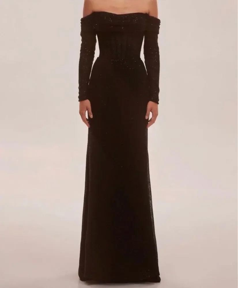 Top Trends: Black Saudi Arabia Prom Dresses Formal Women Evening Dress Long Sleeves Women Party Gowns Beaded Zipper Back Dubai Gowns Shoppable Styles