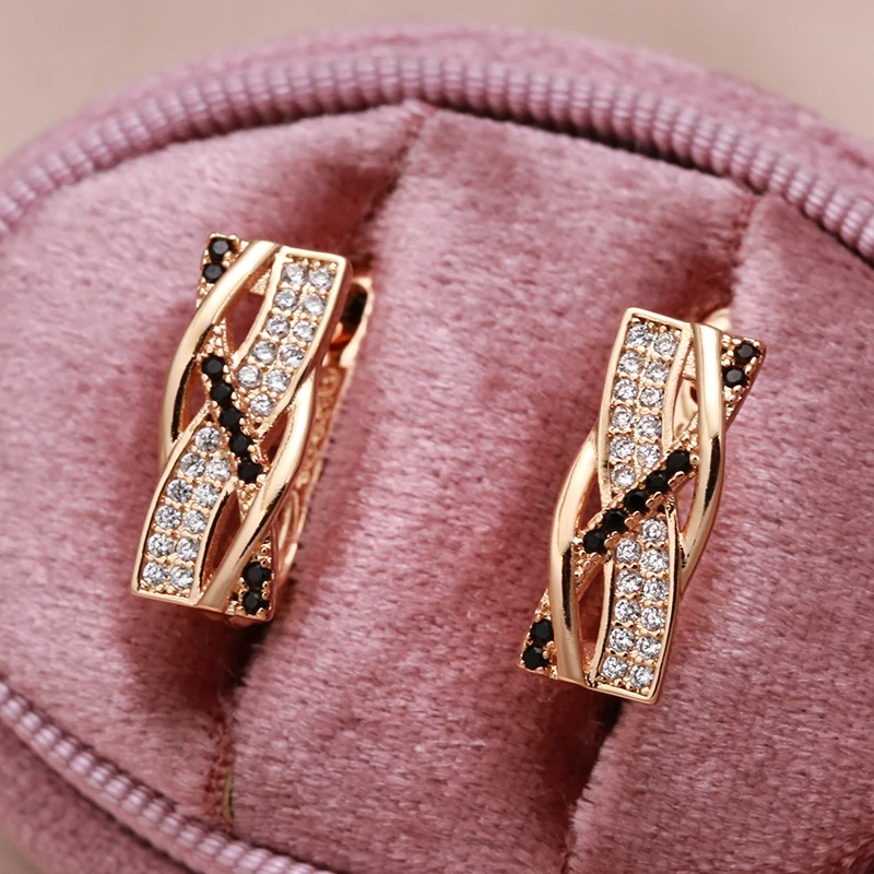 Top Trends: 585 Rose Gold Black Zircon Earrings Heart &amp; Arrow Stone Diamonds Piercing Loops Serpentine Drop Earrings Women Fine Jewelry Shoppable Styles