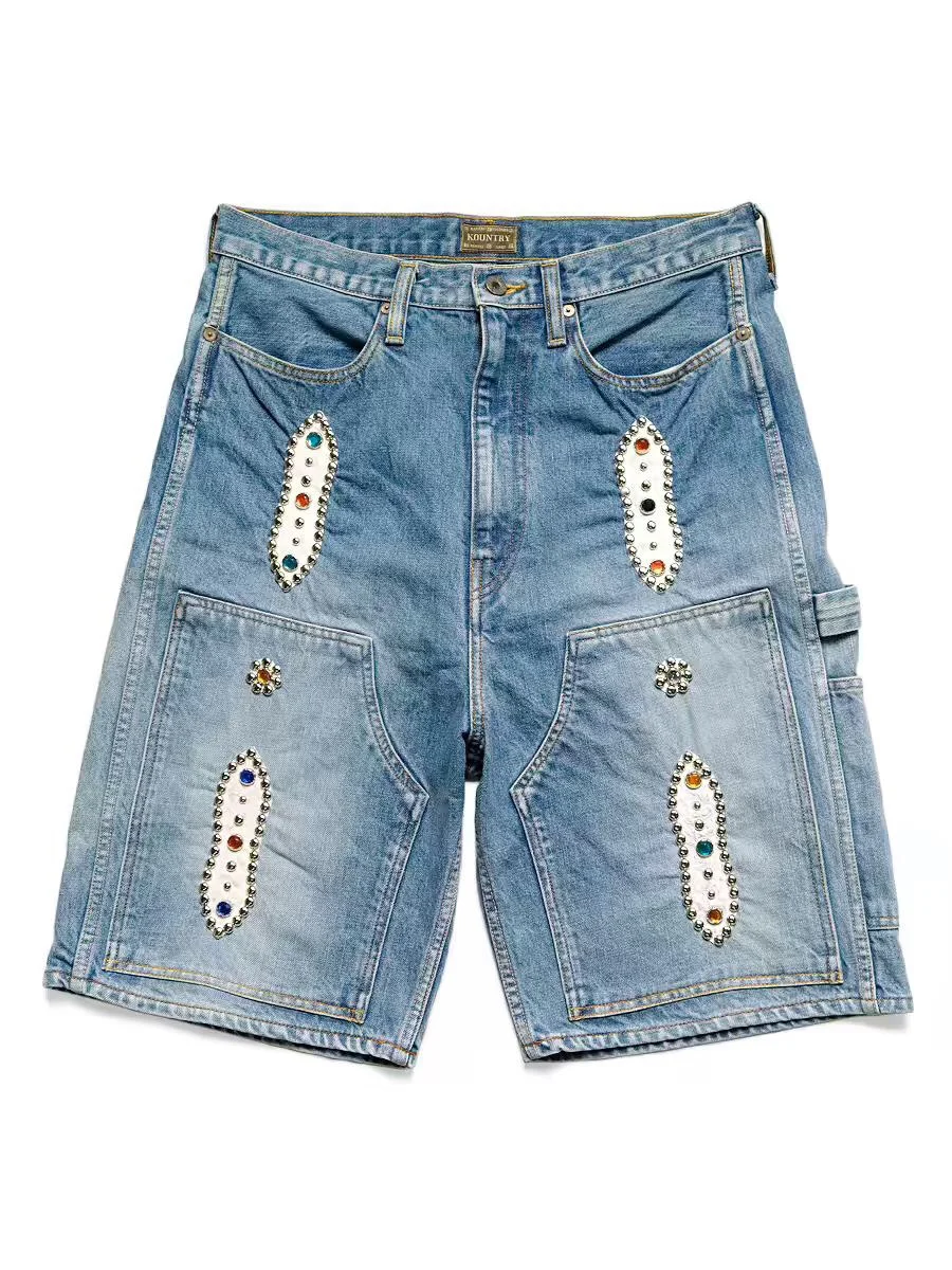 Top Trends: KAPITAL Non Hirata Hohiro Cotton Beading Denim Men's Shorts Loose Relaxed Short Pants Women Casual Jean Shoppable Styles