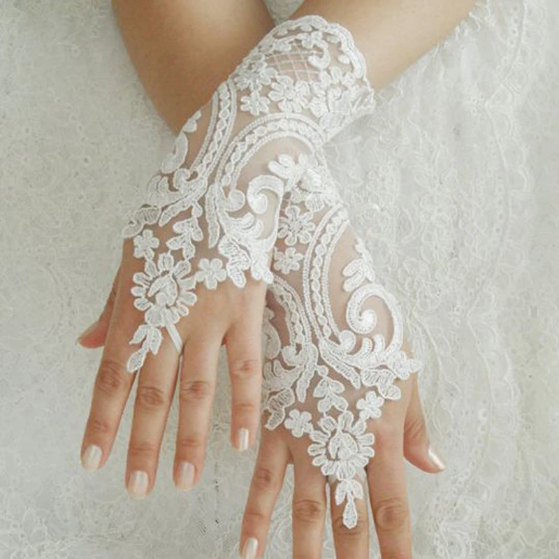 Top Trends: Short Wedding Gloves Ivory White Black Bridal Gloves Girl Party Fingerless Lace Glove Ladies Flower Guantes Wedding Accessories Shoppable Styles - Image 3