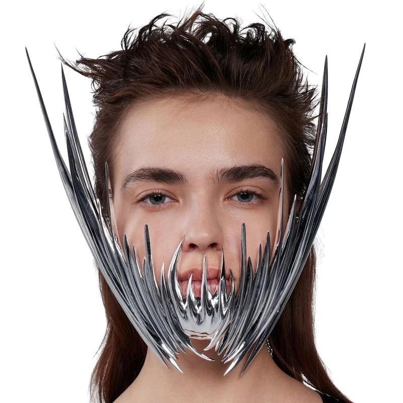 Top Trends: CyberPunk Exaggerate Irregular Chain Silver Spike Hollow Mask Unisex Rock Face Ornament Facial Earring Jewelry Accessories Shoppable Styles