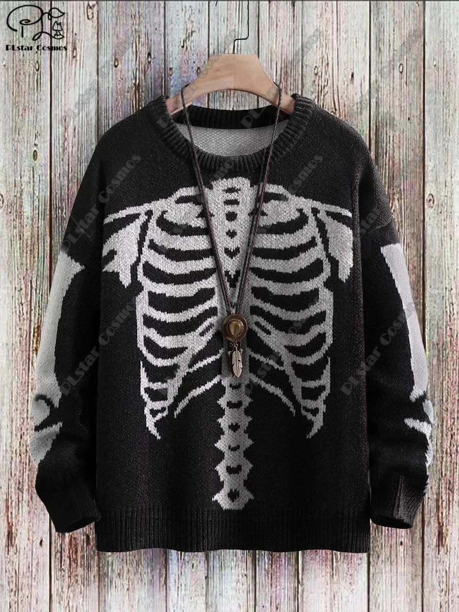 Top Trends: 3D Printed Halloween Series Horror Ghost Skeleton Witch Black Cat Pattern Ugly Sweater Street Casual Winter Sweatshirt W-2 Shoppable Styles