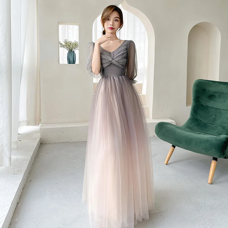 Top Trends: Temperament Bridesmaid Evening Dresses New Square Collar Sisters Group Dress Gradation Tulle A-line Floor-length Prom Party Gown Shoppable Styles - Image 5