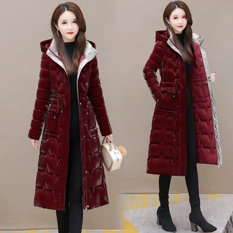 Top Trends: Fantasy Color Wash Free Glossy Mid Length Down Cotton Jacket For Women In 2023 Winter New Fashion Waistband Cotton Jacket P3 Shoppable Styles