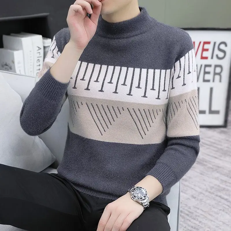 Top Trends: Fashion Loose Knitted Printed Casual Color Sweaters Men's Clothing 2023 Winter New All-match Pullovers Warm Tops Shoppable Styles