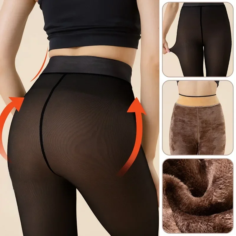 Top Trends: Winter Sexy Thermal Pantyhose Women Fleece Tights Ladies Translucent Fake Thermal Stockings Winter Warm Leggings Fleece Panty Shoppable Styles