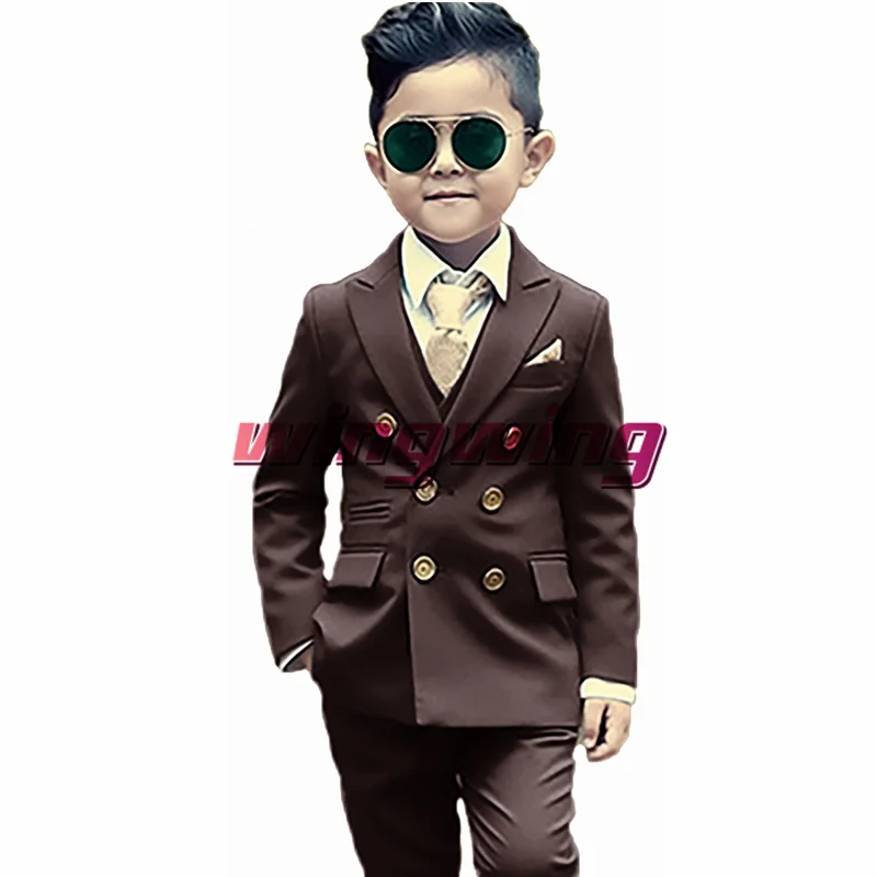 Top Trends: Green Boys Suit Wedding Two Piece Double Breasted Jacket Pants Fashion Gold Button Clothes Kids Blazer Shoppable Styles - Image 5