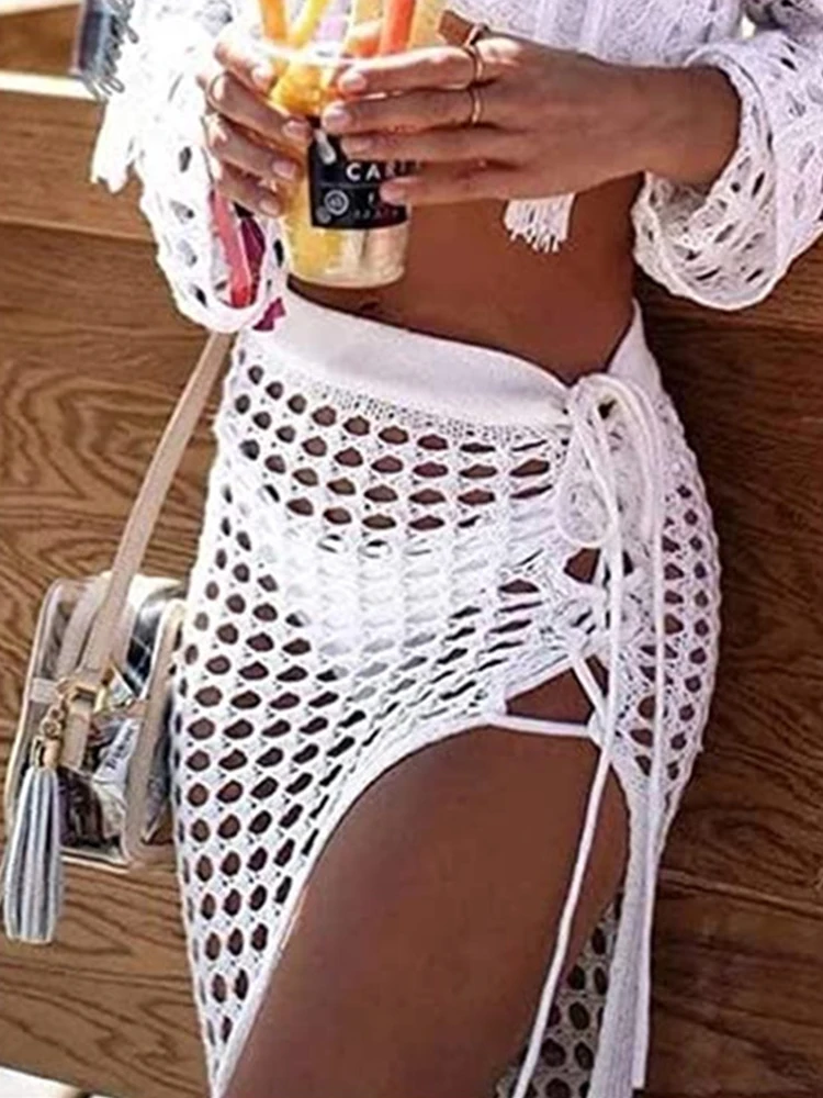 Top Trends: Women’s Sexy Sheer Hollow Out Beach Maxi Knit Skirt Split Tassels Beachwear Summer Crochet Cover Up Skirts 2021 Hot Sell Shoppable Styles