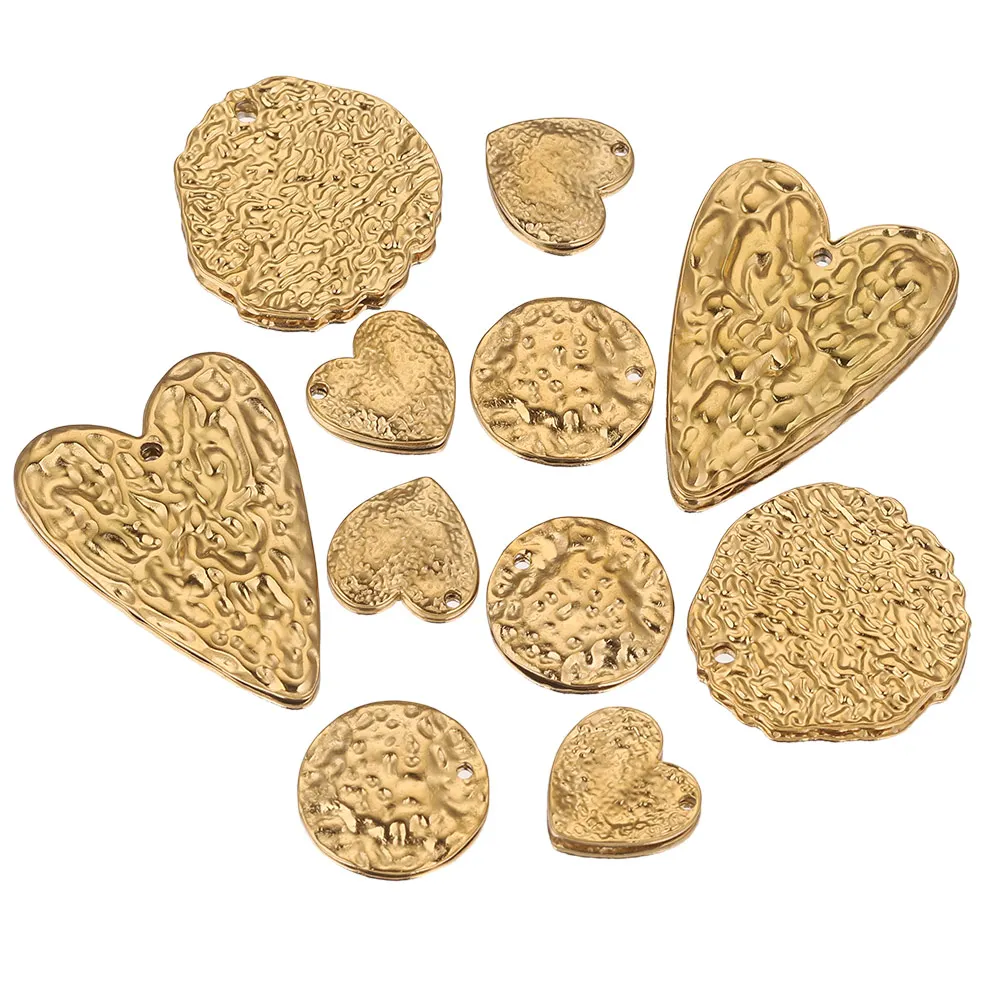 Top Trends: 5pcs Stainless Steel Heart Charms For Jewelry Embossed Gold Plated Round Earrings Making Supplies Charm Connectors Diy Findings Shoppable Styles