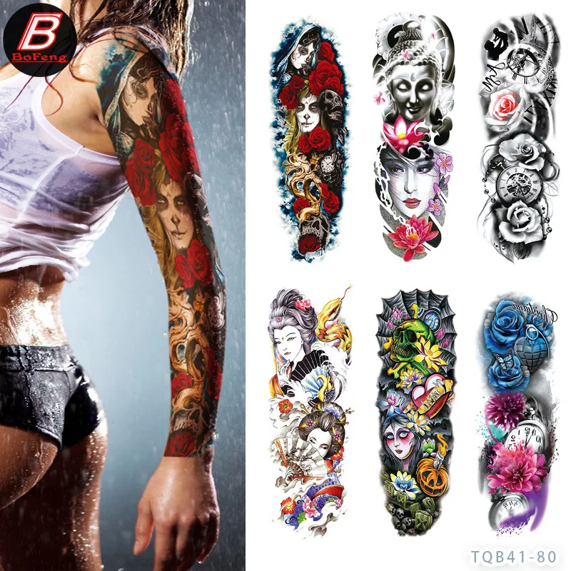 Top Trends: Waterproof Temporary Full Arm Tattoo Paste Tattoo Tatoo Sticker Wild Wolf Tiger Men Full Skull Totem Fake Tatto For Men Women Shoppable Styles