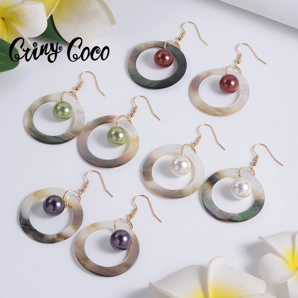 Top Trends: Cring Coco Natural Black Lip Shell Earrings Women&#039;s Hawaiian Fashion Round Jewelry Hangling Pearl Earrings With Shells For Women Shoppable Styles