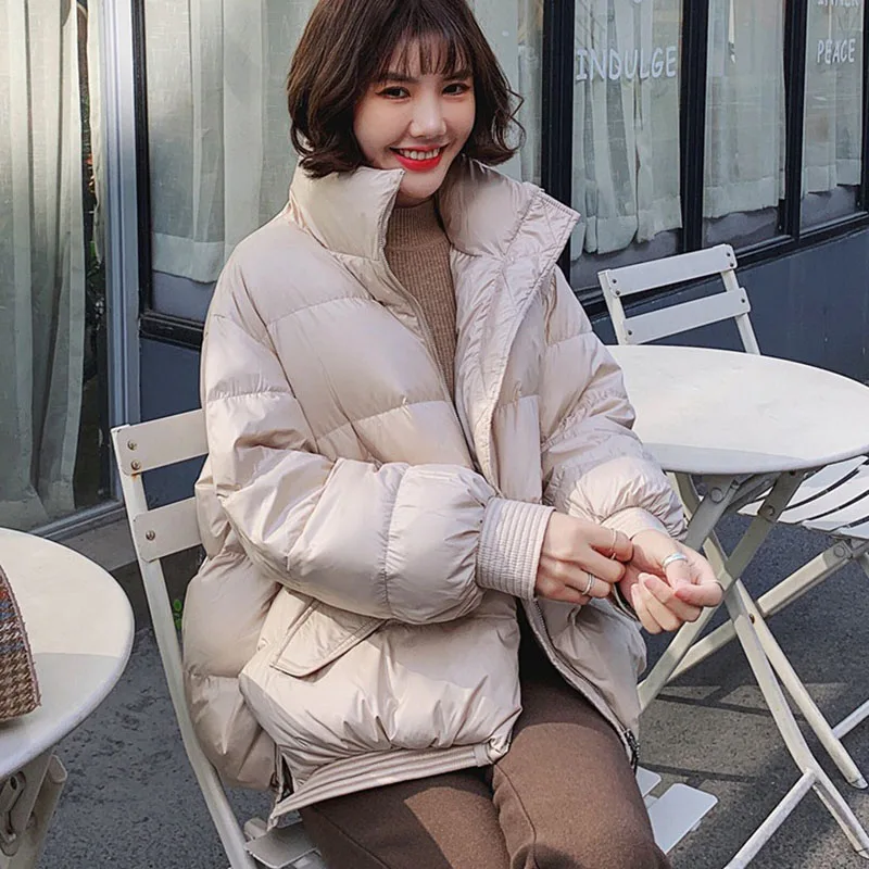 Top Trends: White Duck Down Outerwear Winter Women's Casual Stylish Warm Jackets 2021 New Solid Color Loose Short Female Stand Collar Coats Shoppable Styles