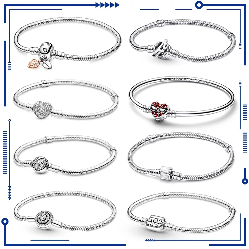 Top Trends: New In 925 Sterling Silver Snake Chain Charm Bracelet Fits Pandach Original Pendant Charm Bead For Women Heart Bracelets Jewelry Shoppable Styles