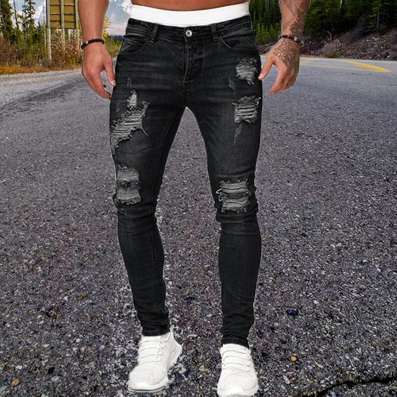 Top Trends: Classic Men Jeans Black Ripped Pencil Pants Spring And Summer Casual Sports Elastic Solid Color Jeans Fashion Boyfriend Leggings Shoppable Styles