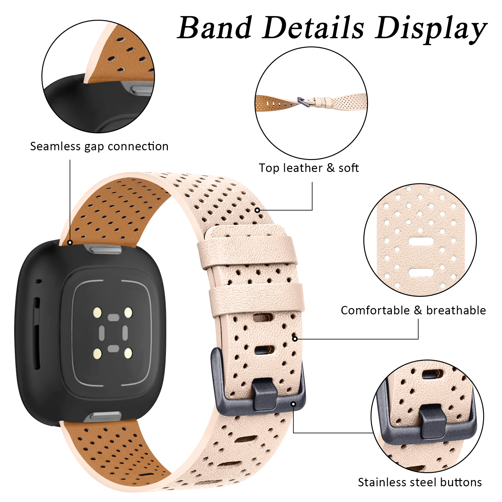 Top Trends: 100% Leather Strap For Fitbit Versa 3 / Versa 4 Band Bracelet Watchband For Fitbit Versa 3 / Versa 4 / Sense / Sense 2 Strap Wristband Shoppable Styles - Image 3