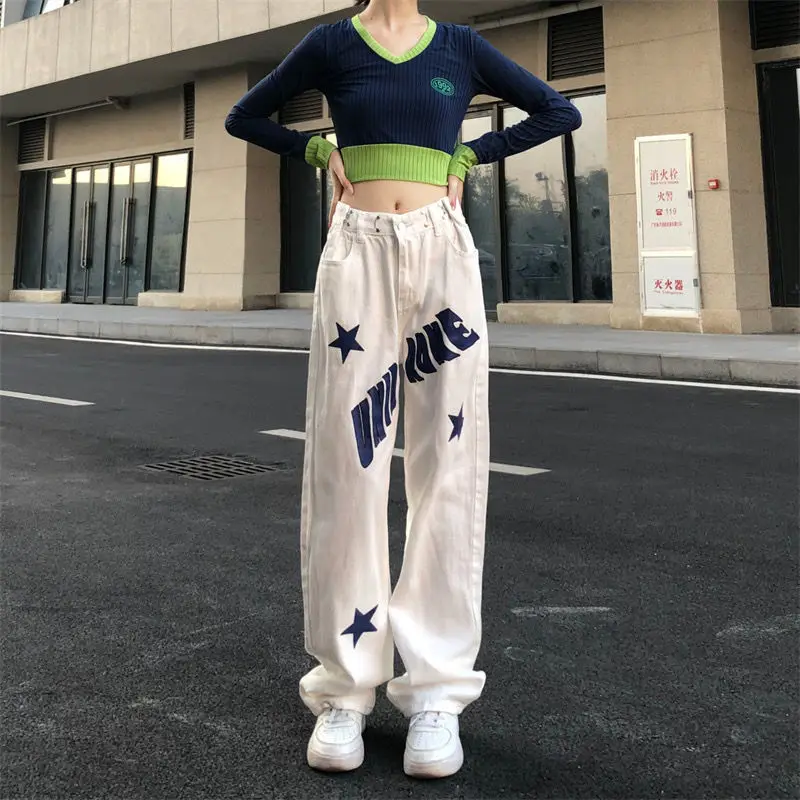 Top Trends: Hip Hop Women Loose Jeans Letter Star Printed High Waist Loose Pants Spring Autumn Streetwear Fashion Casual Wide Leg Trousers Shoppable Styles