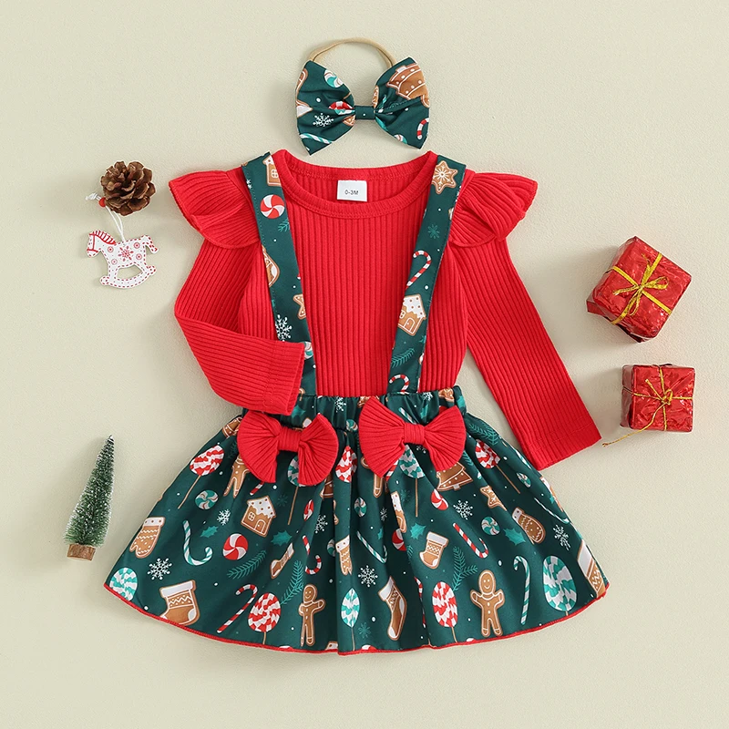 Top Trends: Listenwind Baby Girls 3 Piece Outfit Christmas Long Sleeves Romper And Print Suspender Skirt Cute Headband Fall Clothes Shoppable Styles