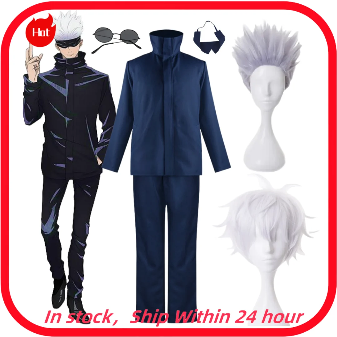 Top Trends: Cosplay Jujutsu Kaisen Anime Gojo Satoru Costumes Top Pants Wig Glasses Stricker Sets Party For Woman Men School Uniform Shoppable Styles