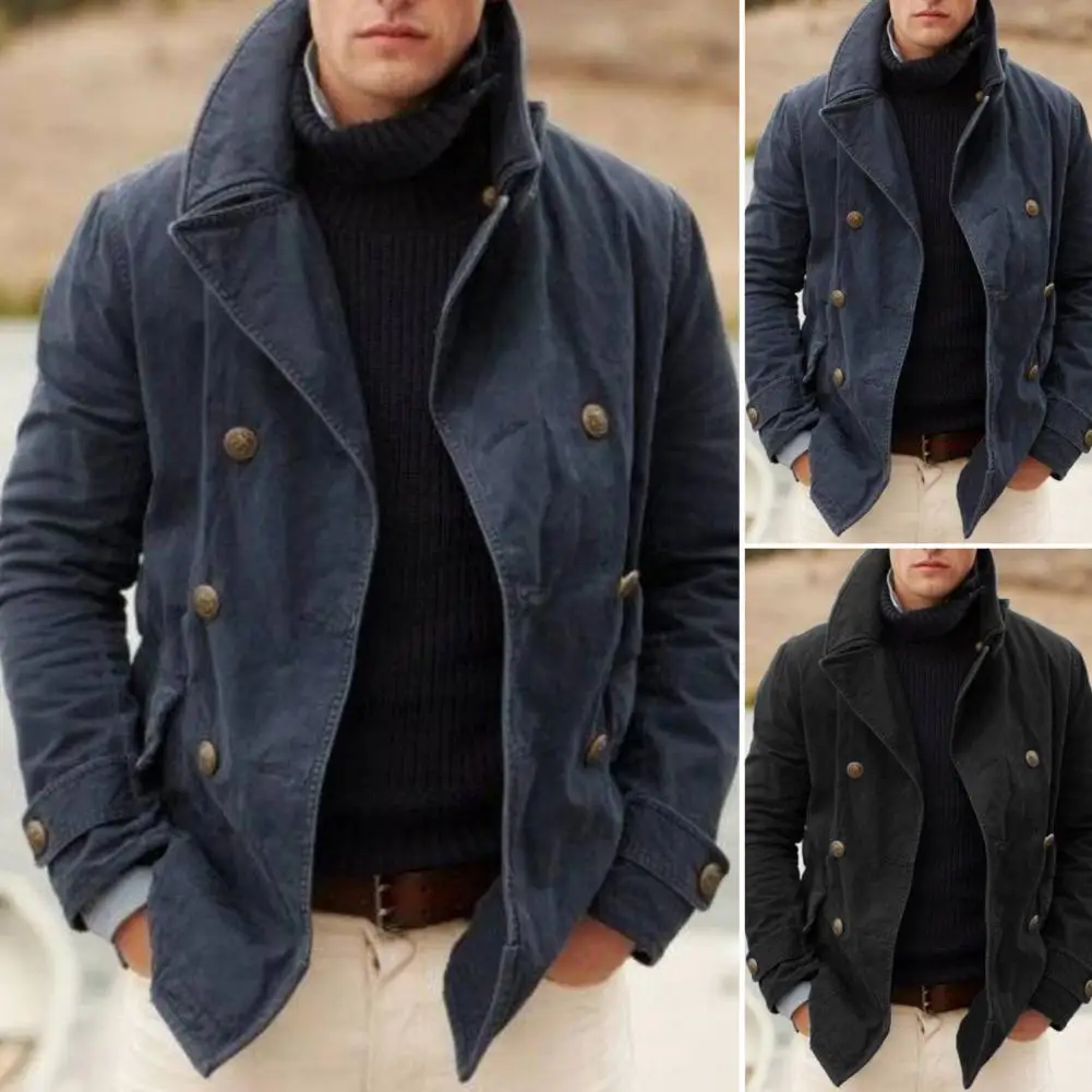 Top Trends: Men Coat Cardigan Loose Fit Long Sleeve Turn-down Collar Double Breasted Keep Warm Autumn Winter Casual Male Jacket For Outdoor Shoppable Styles