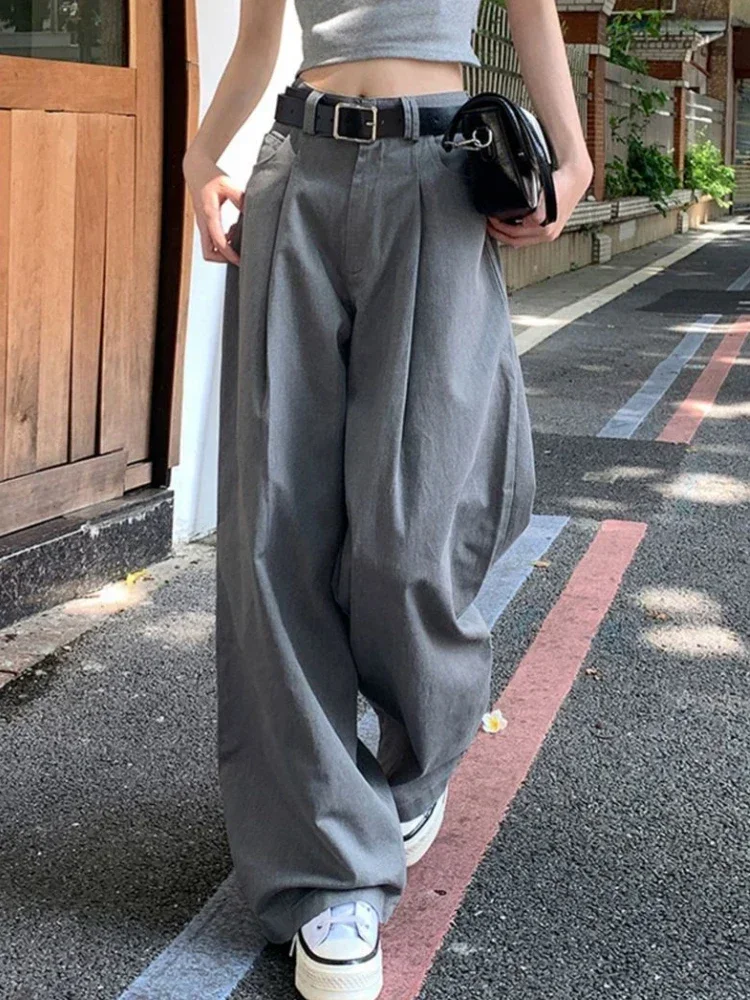 Top Trends: Deeptown Vintage Korean Style Grey Wide Pants Women Y2k American Retro Baggy Trousers Kpop 90S Grunge Oversize Loose Pantalons Shoppable Styles