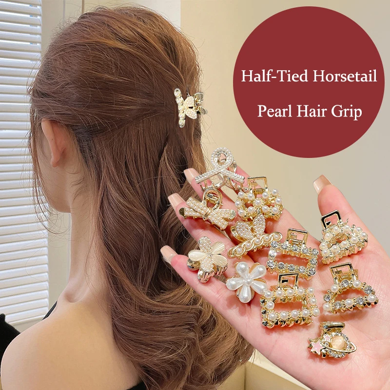 Top Trends: Cute Faux Pearl Hair Claw Geometric Hairgrips Women Crab Claw Clip Small Hairpins Girls Half-tucked Ponytails Hair Accessories Shoppable Styles