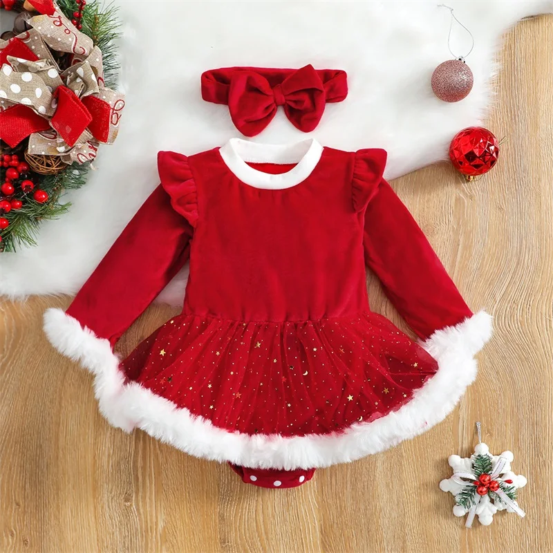 Top Trends: 0-24M Christmas Baby Red Romper Newborn Toddler Infant Girl Velvet Ruffle Jumpsuit Xmas New Year Costumes Shoppable Styles